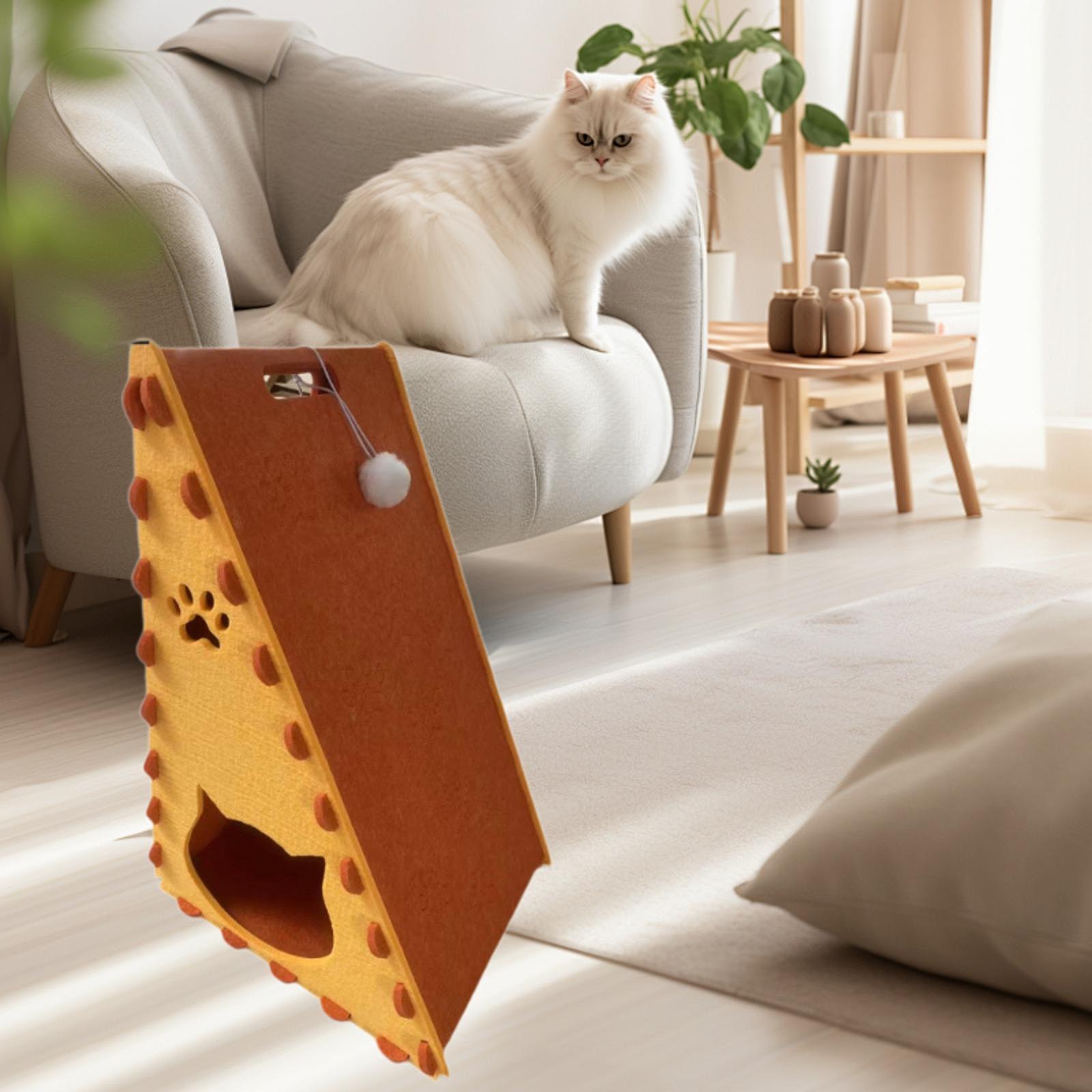 Cat House Indoor Use Privacy Cat Bed Cave Felt Enclosed Interactive Ball Toy Orange Yellow