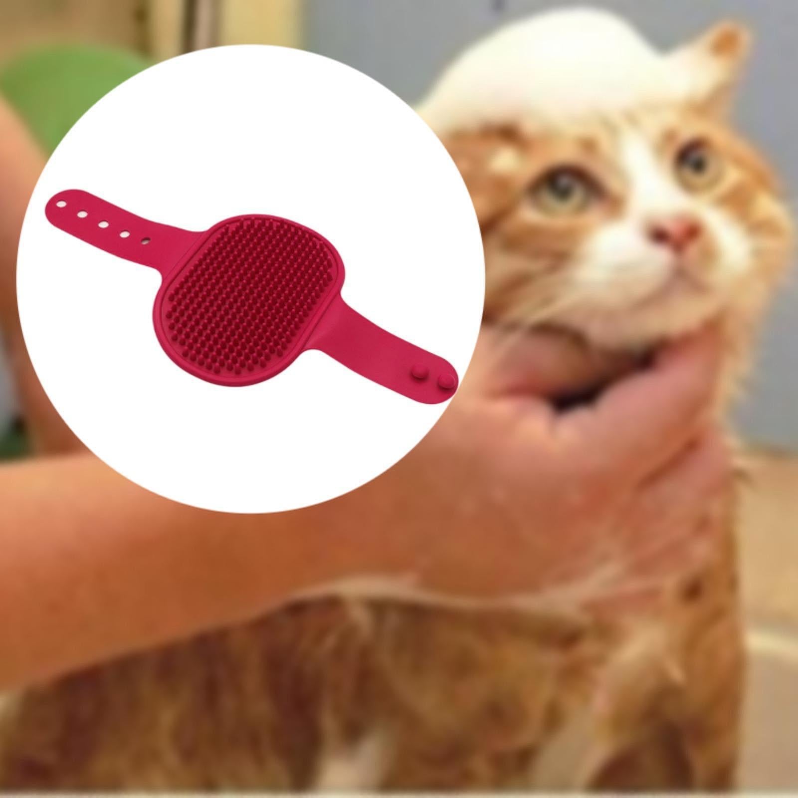 Dog Bath Brush to Handle Cleaning Slicker Brush for Cats Kitten Bathing red
