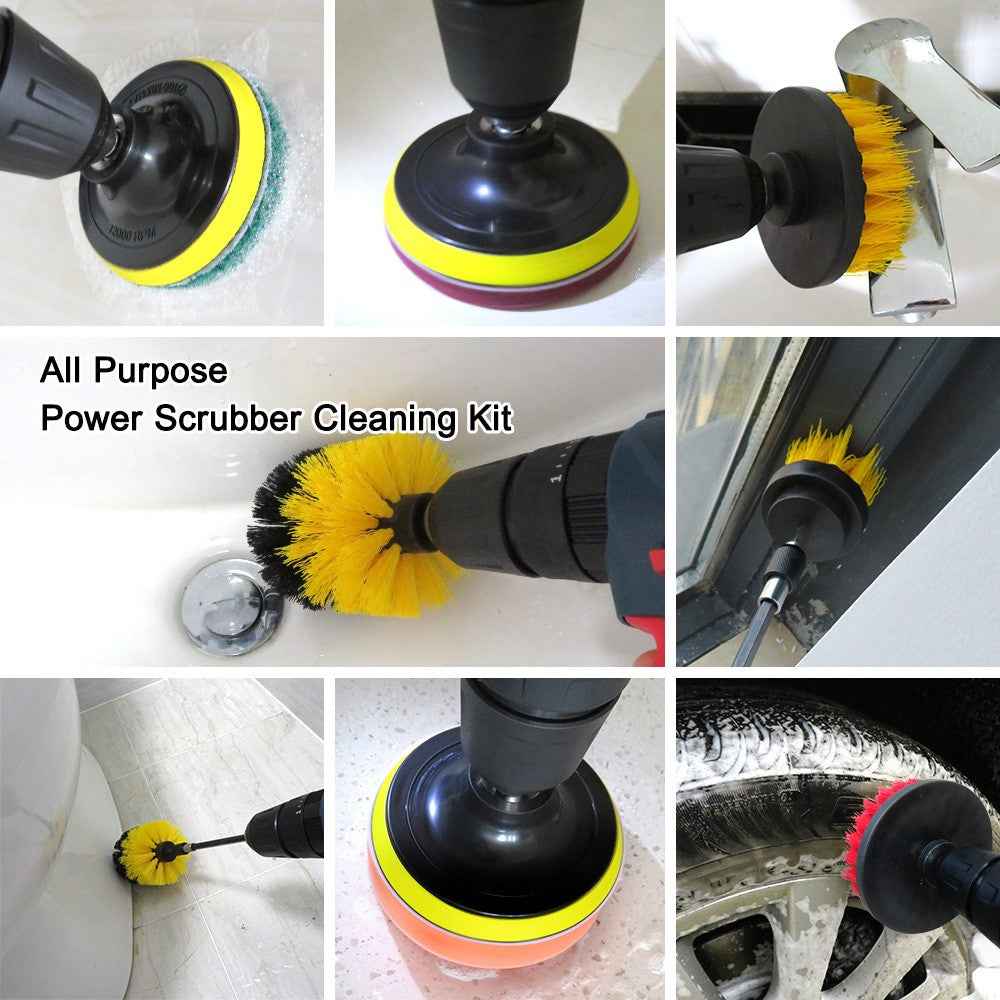 14Pcs HX1908 Electirc Drill Brush Set Scrub Pads and Sponge Cleaner Kit with Drill Bit Extender