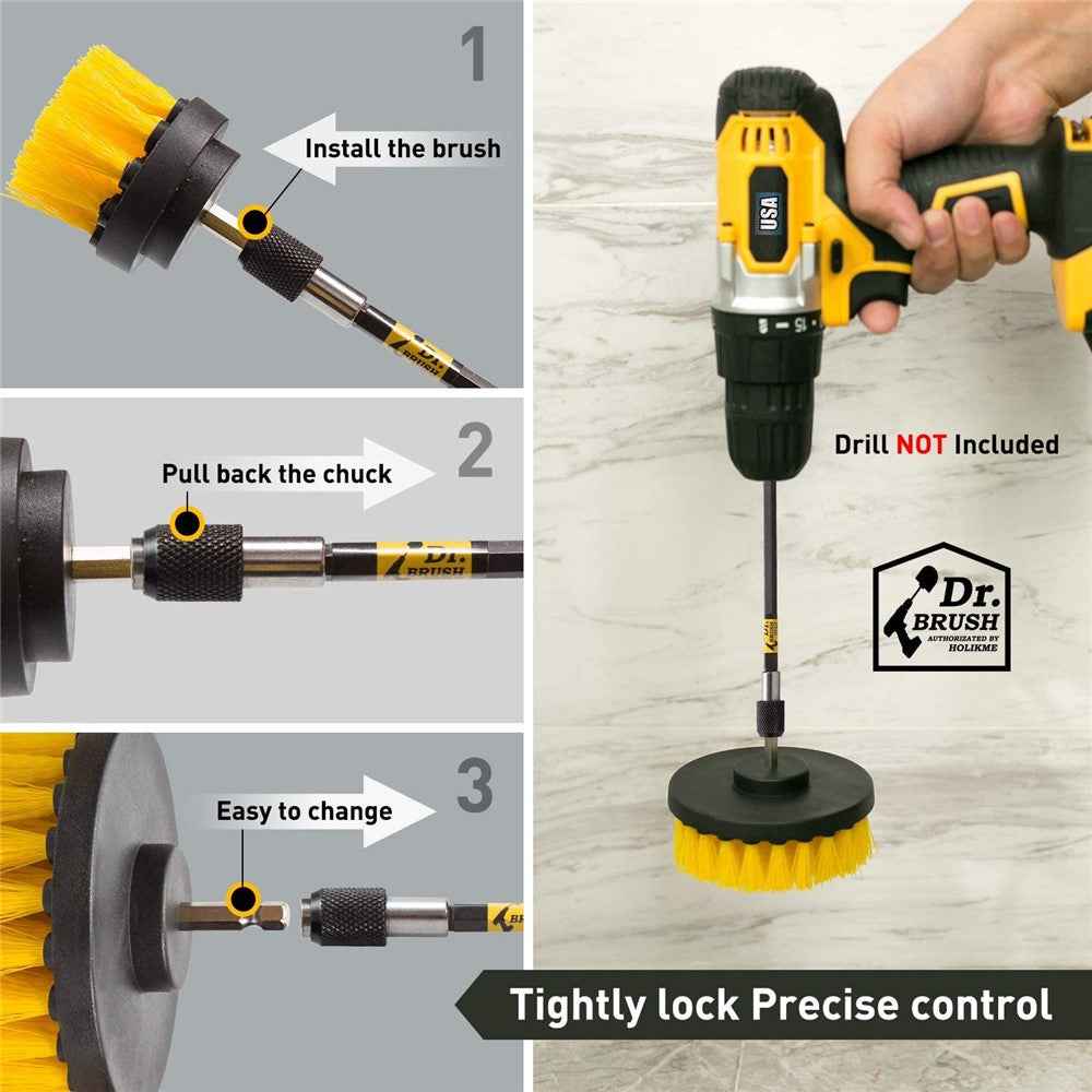 HX666 4pcs/set Drill Power Scrub Clean Brush Kit Electric Cleaning Brushes Set for Car Grout Tiles Bathroom - Black