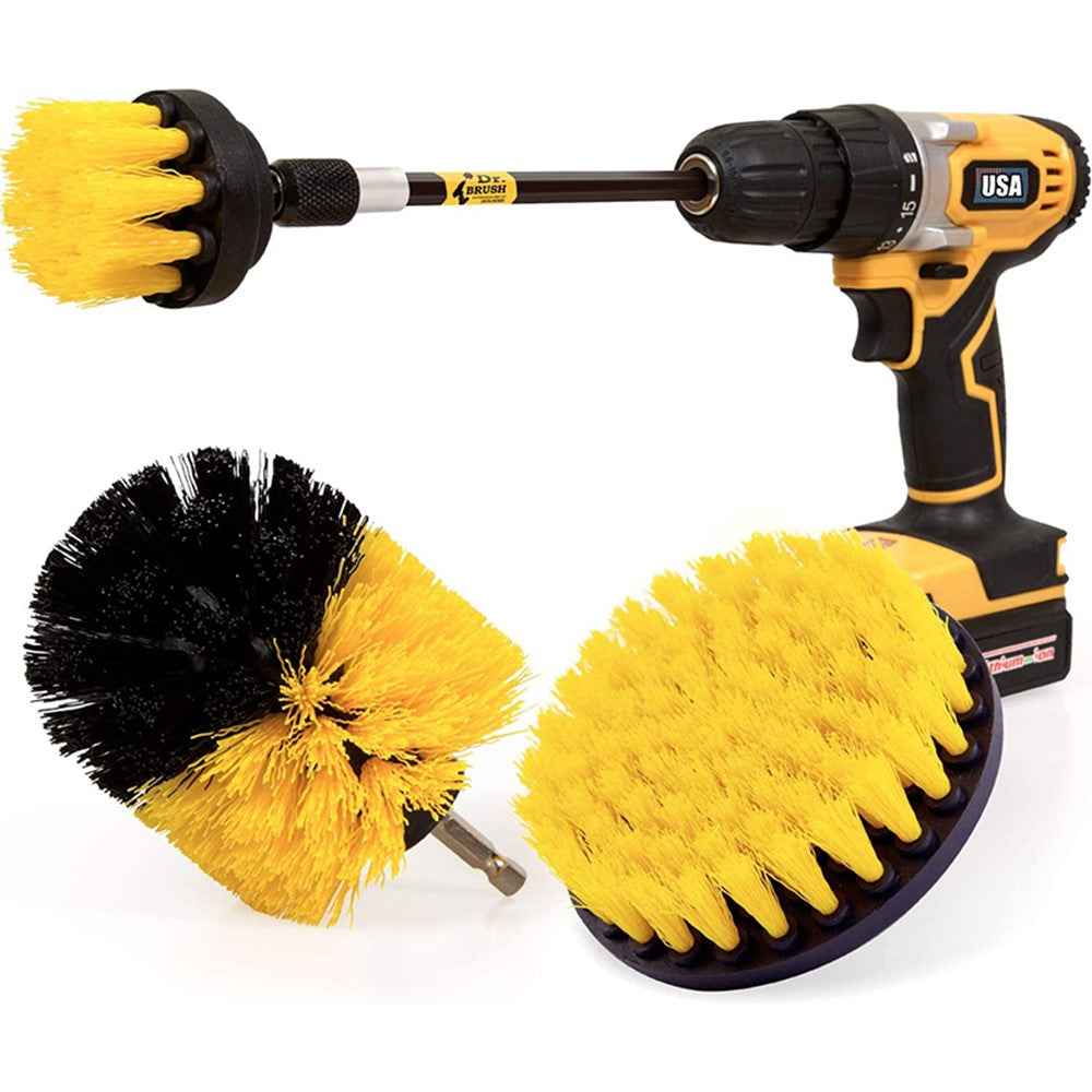 HX666 4pcs/set Drill Power Scrub Clean Brush Kit Electric Cleaning Brushes Set for Car Grout Tiles Bathroom - Yellow