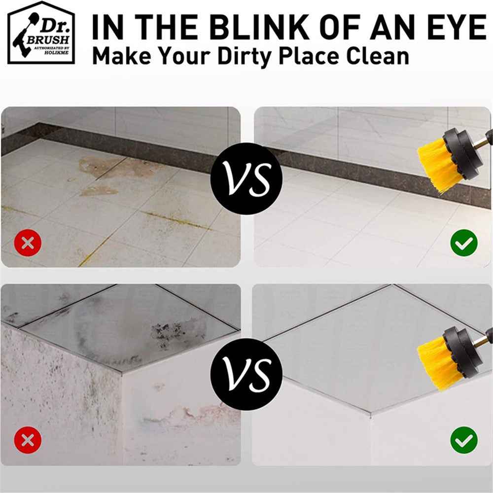 HX666 4pcs/set Drill Power Scrub Clean Brush Kit Electric Cleaning Brushes Set for Car Grout Tiles Bathroom - Yellow