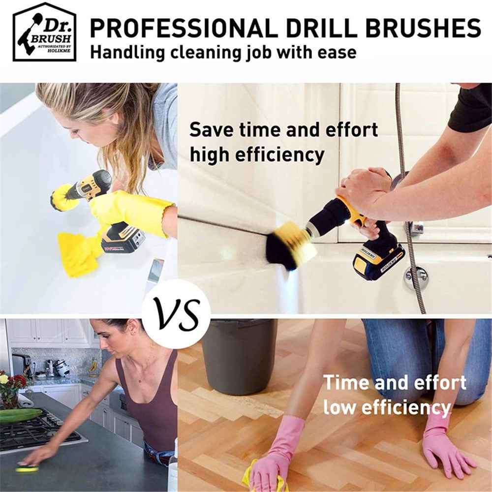 HX666 4pcs/set Drill Power Scrub Clean Brush Kit Electric Cleaning Brushes Set for Car Grout Tiles Bathroom - Yellow