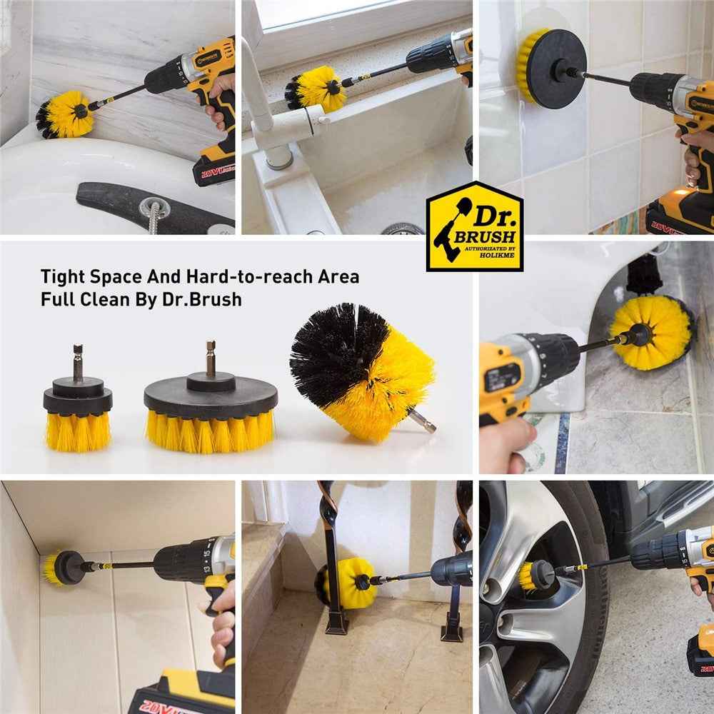 HX666 4pcs/set Drill Power Scrub Clean Brush Kit Electric Cleaning Brushes Set for Car Grout Tiles Bathroom - Yellow