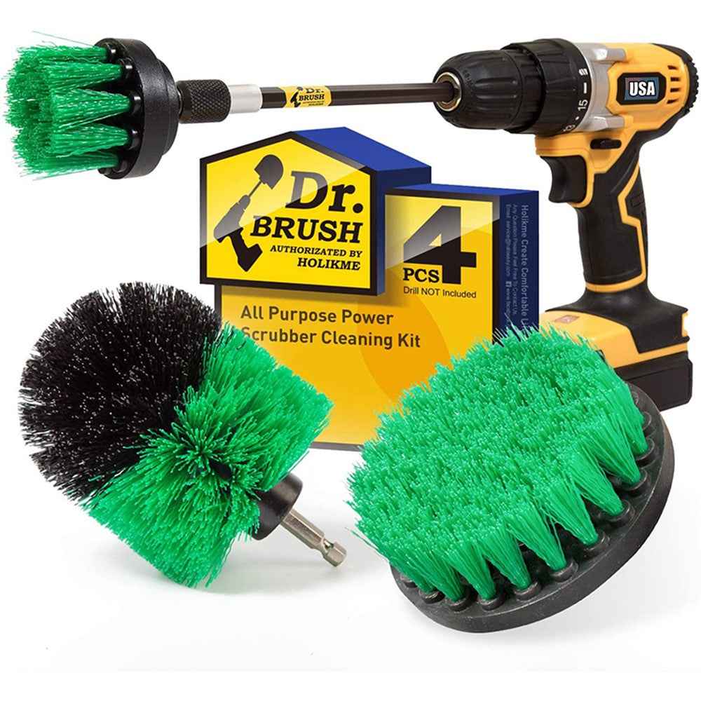 HX666 4pcs/set Drill Power Scrub Clean Brush Kit Electric Cleaning Brushes Set for Car Grout Tiles Bathroom - Green