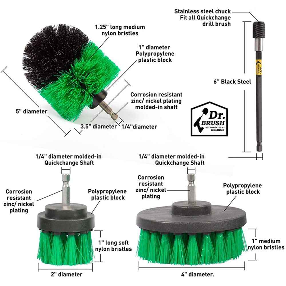 HX666 4pcs/set Drill Power Scrub Clean Brush Kit Electric Cleaning Brushes Set for Car Grout Tiles Bathroom - Green