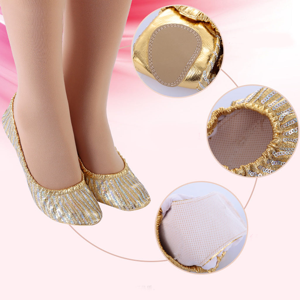 Women Girls Ballet Dance Shoes PU Leather Soft Flat Heel Belly Slipper L