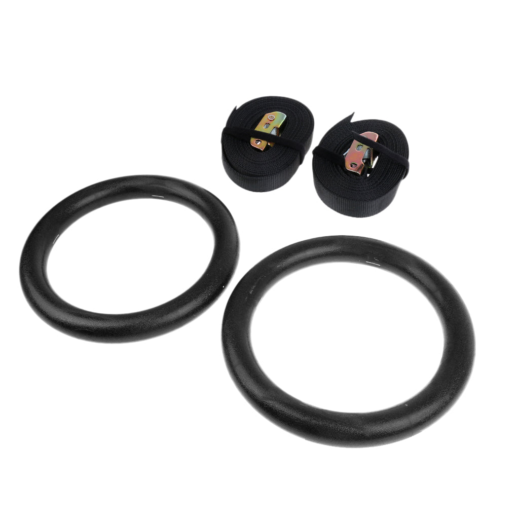 Home Gymnastic Gym Rings Hoop Exercise Fitness Workout Pull Up Bar Black