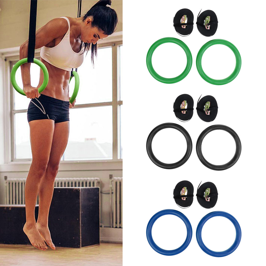 Home Gymnastic Gym Rings Hoop Exercise Fitness Workout Pull Up Bar Black