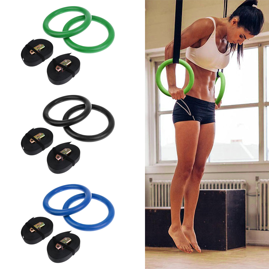 Home Gymnastic Gym Rings Hoop Exercise Fitness Workout Pull Up Bar Black