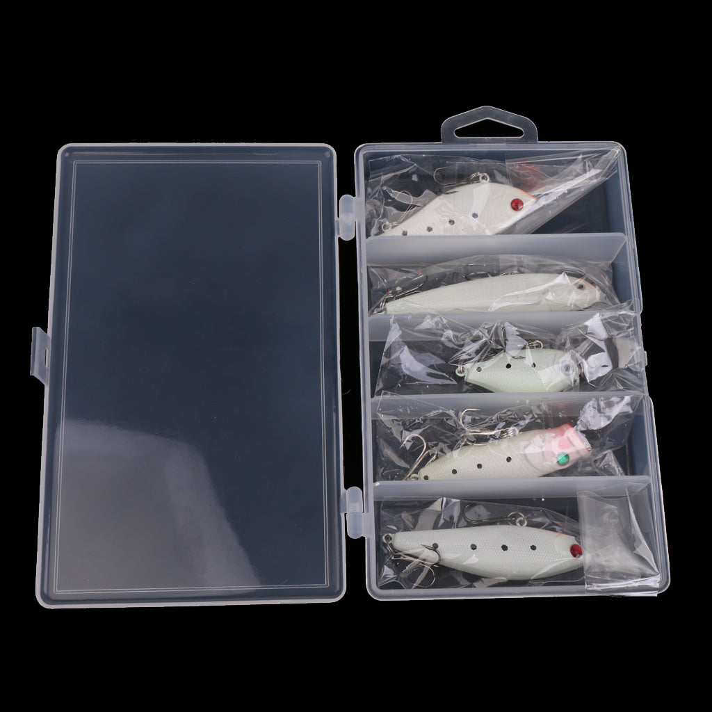 5 Pieces Luminous Fishing Hard Lures Minnow Crankbaits VIB Fishing Lure Set