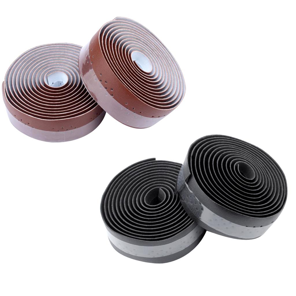 2Pcs Bicycle Handlebar Tape PU Leather Handlebar Strap Breathable 1.9m Brown