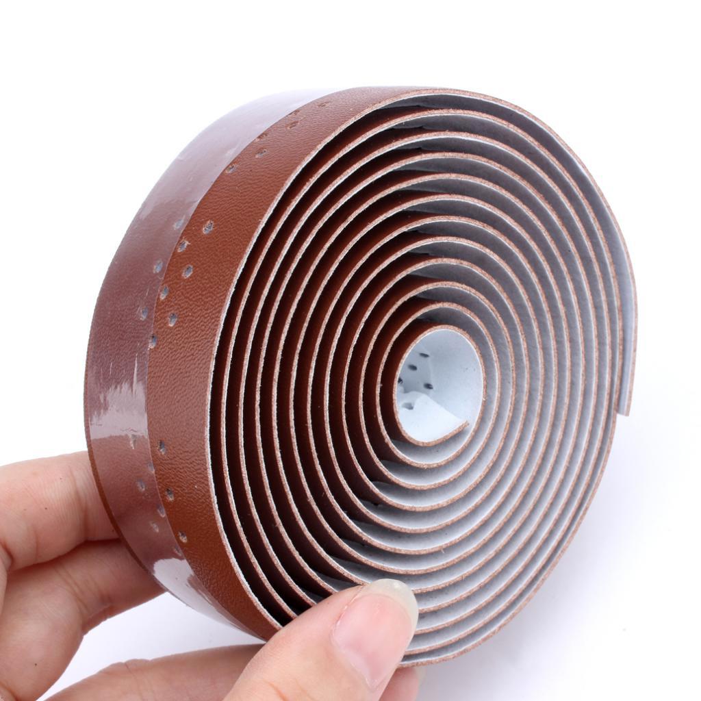 2Pcs Bicycle Handlebar Tape PU Leather Handlebar Strap Breathable 1.9m Brown