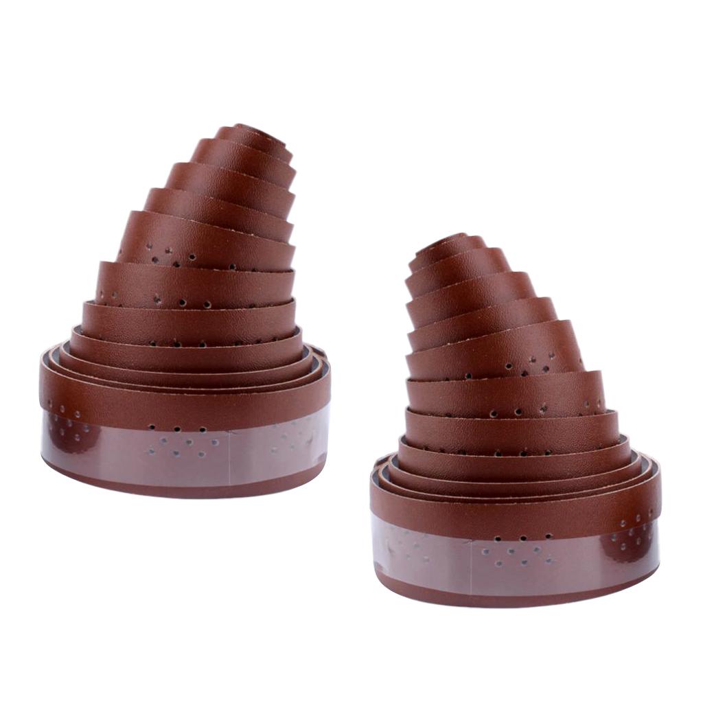 2Pcs Bicycle Handlebar Tape PU Leather Handlebar Strap Breathable 1.9m Brown