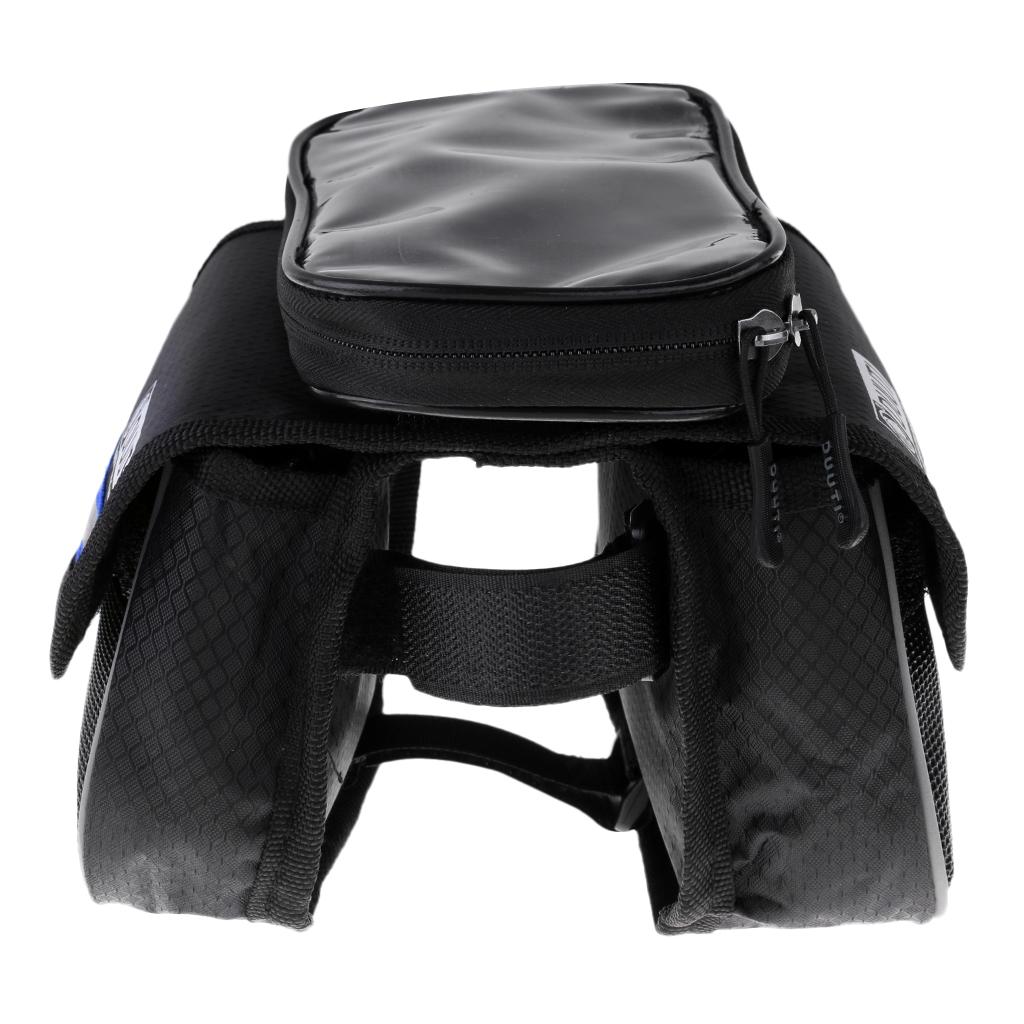 Bike Frame Pannier Saddle Front Tube Bag Double Pouch Phone Holder Blue