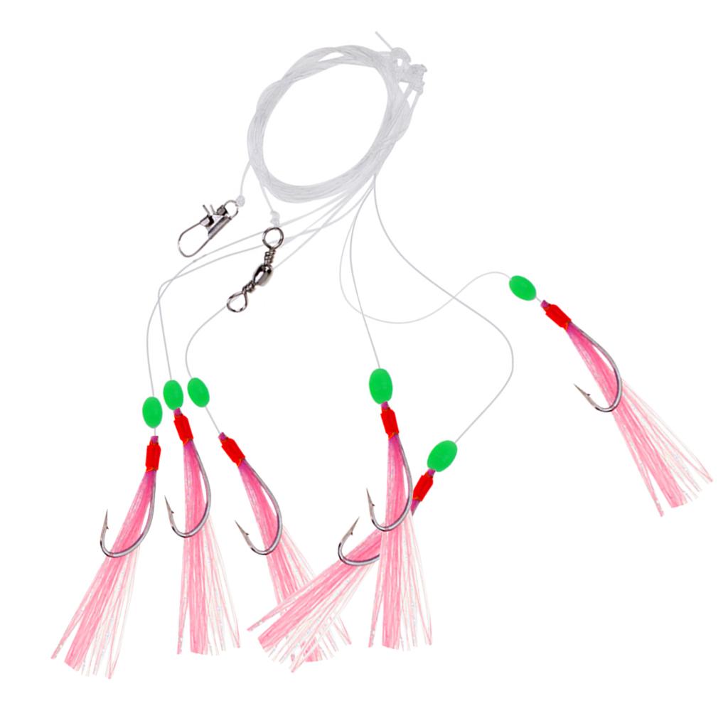 6 Hooks Big Flasher Rig Cod Bass Fishing Bait Lures with Barbed Hooks 13#