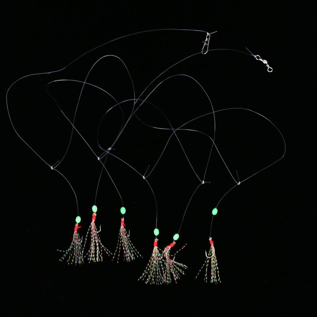 6 Hooks Big Flasher Rig Cod Bass Fishing Bait Lures with Barbed Hooks 13#