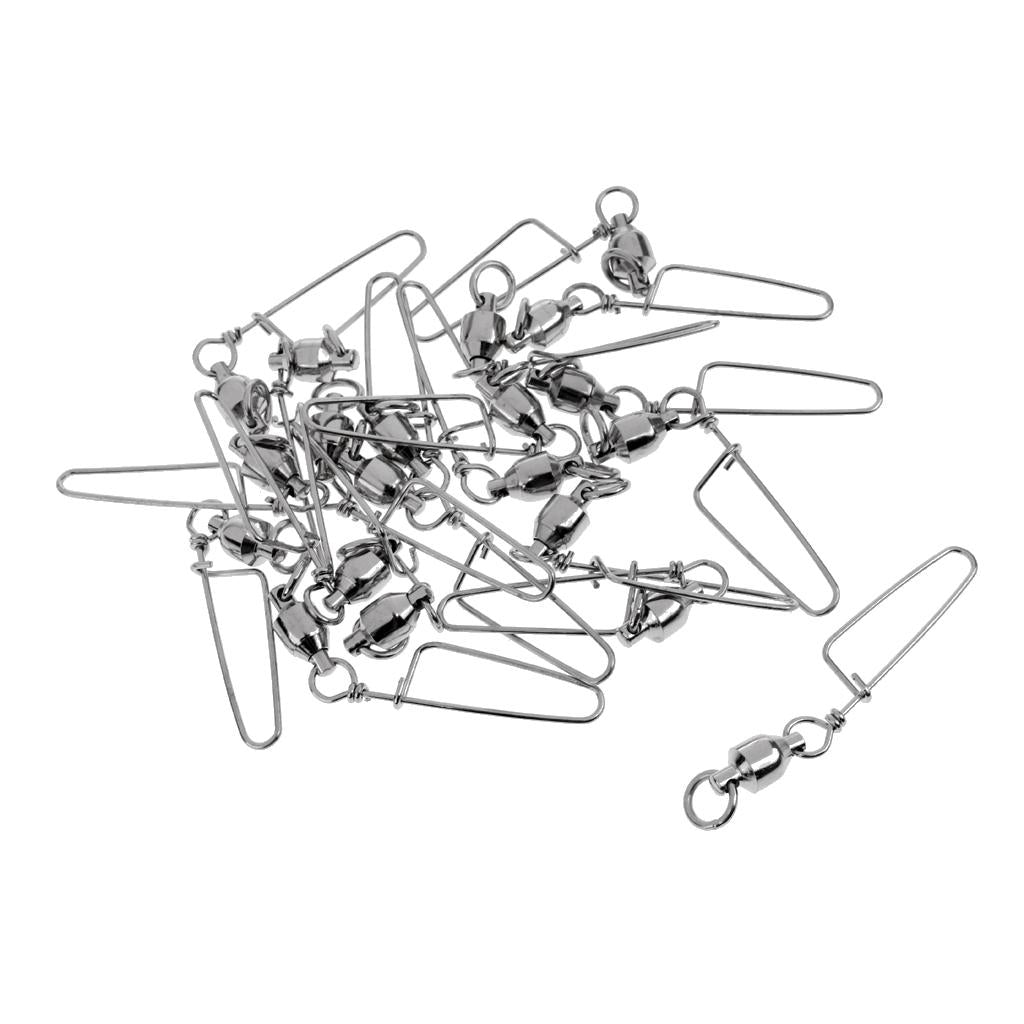 20pcs Fishing Ball Bearing Swivel with Coastlock Snap Fishing Connector 6#