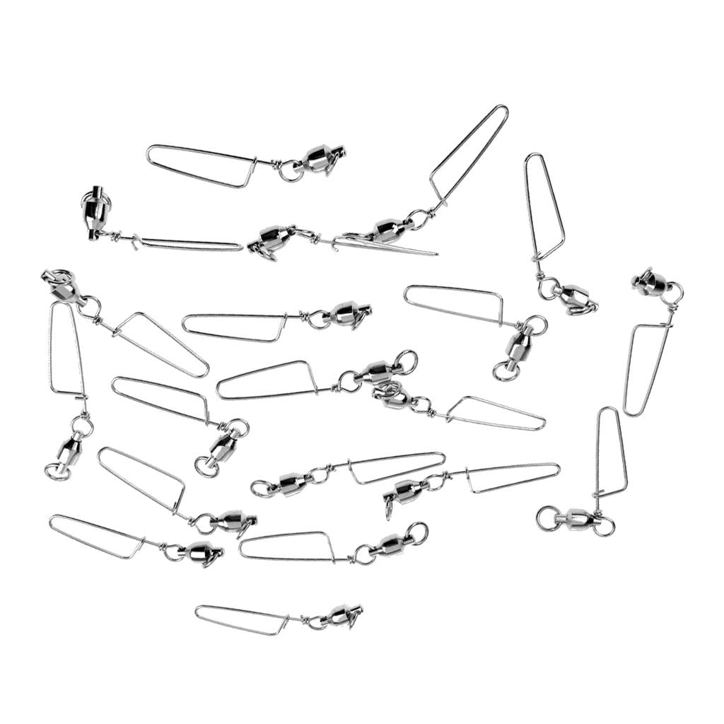 20pcs Fishing Ball Bearing Swivel with Coastlock Snap Fishing Connector 6#