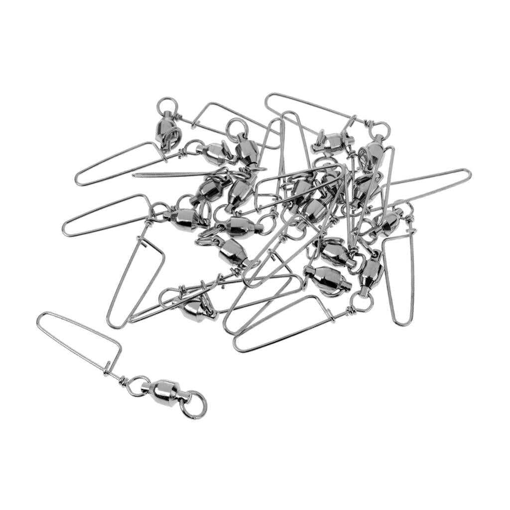 20pcs Fishing Ball Bearing Swivel with Coastlock Snap Fishing Connector 6#