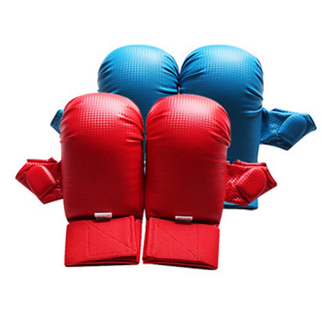 PU Leather Karate Sparring Mitts Gloves MMA Taekwondo Martial Arts S Blue