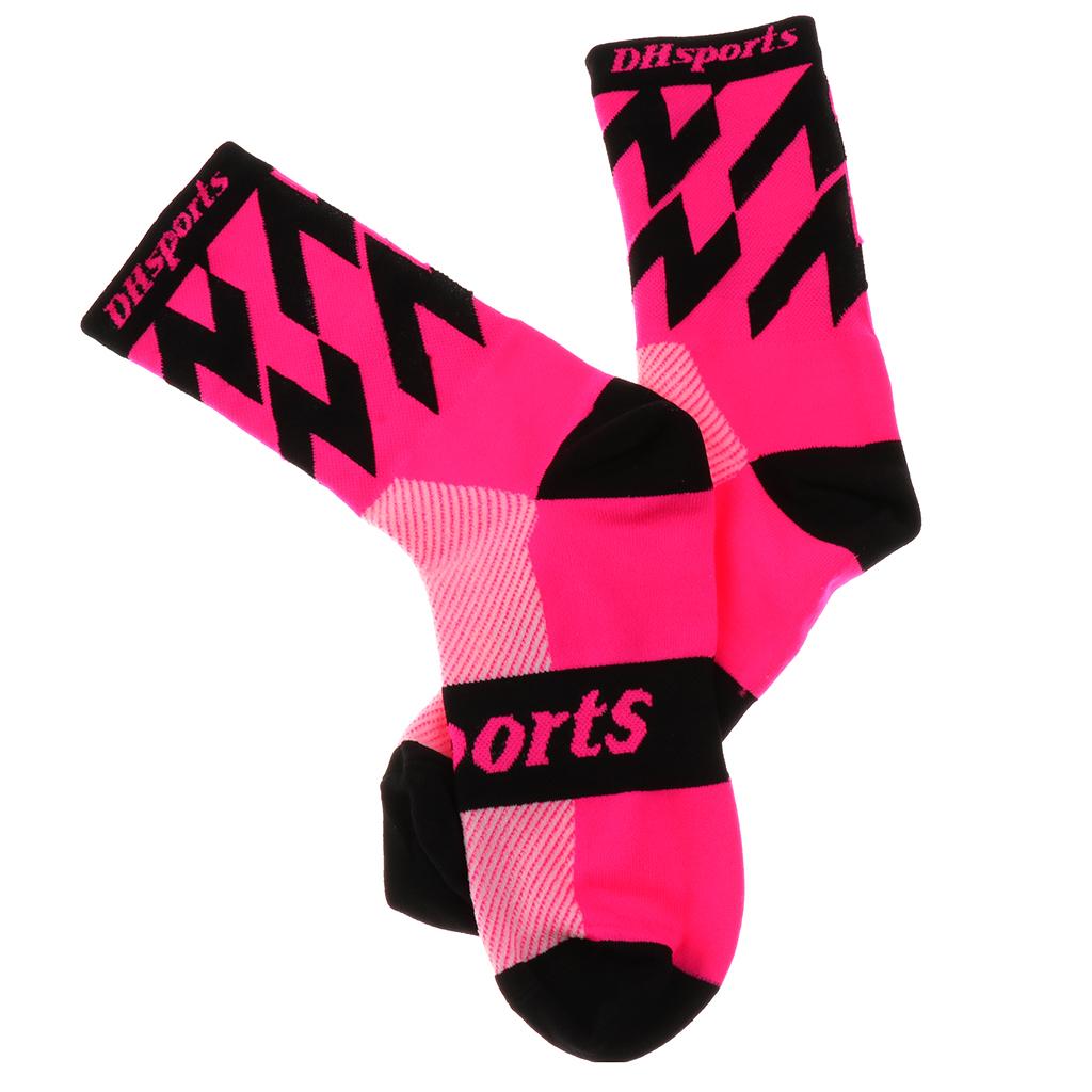 1 Pair Cycling Socks Road Mountain Bike Breathable Socks Fluorescent Pink