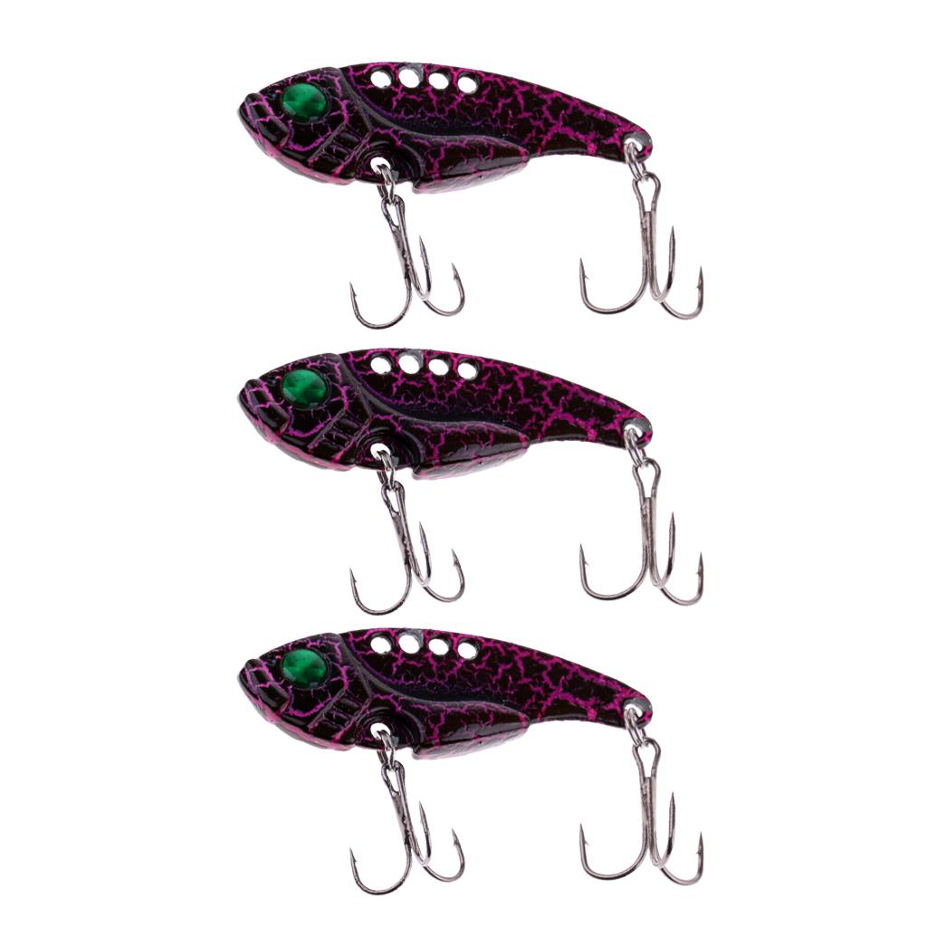 3PCs Fishing Lure Metal VIB Hard Bait Fishing Spoons Tackle Hooks Color B