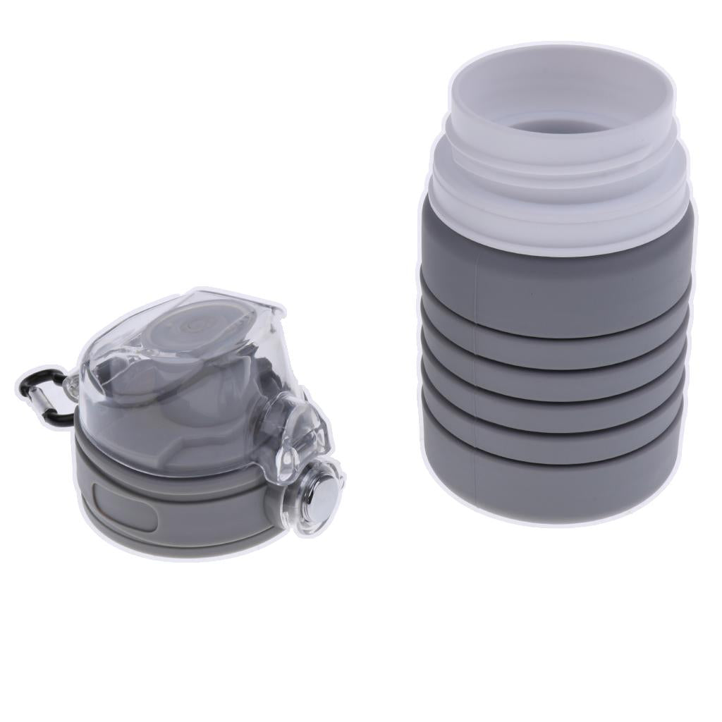 Collapsible Sport Water Bottle Food Grade Silicone Bicycle Hiking Cup Gray