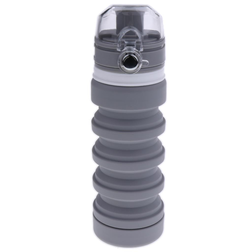 Collapsible Sport Water Bottle Food Grade Silicone Bicycle Hiking Cup Gray