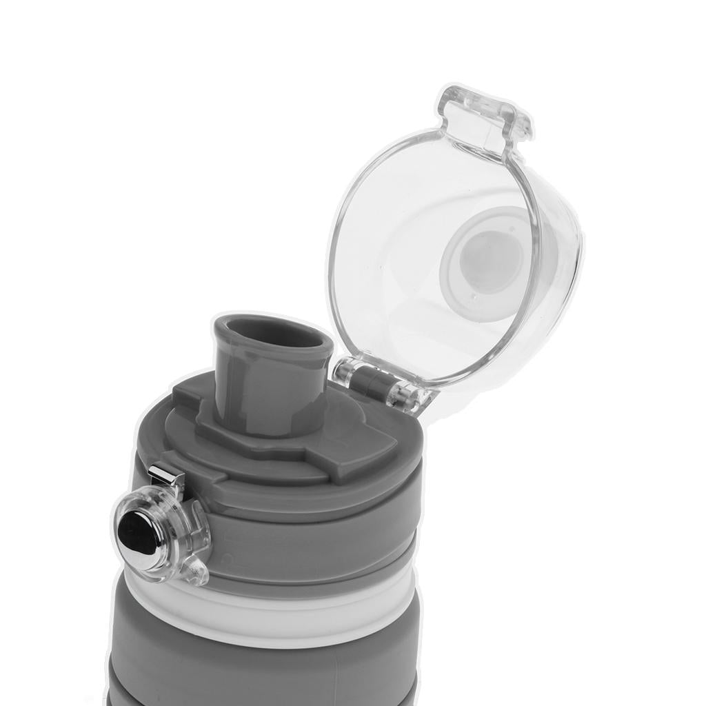 Collapsible Sport Water Bottle Food Grade Silicone Bicycle Hiking Cup Gray