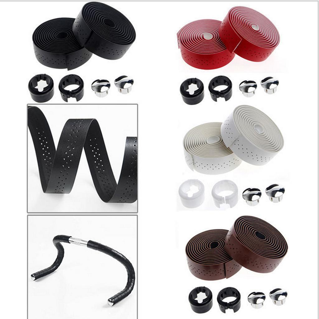 2Pcs Cycling Road Bike Sports Bicycle PU Leather Handlebar Wrap Tape Brown
