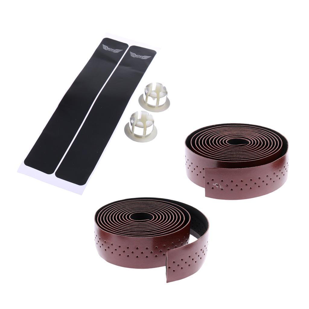 2Pcs Cycling Road Bike Sports Bicycle PU Leather Handlebar Wrap Tape Brown