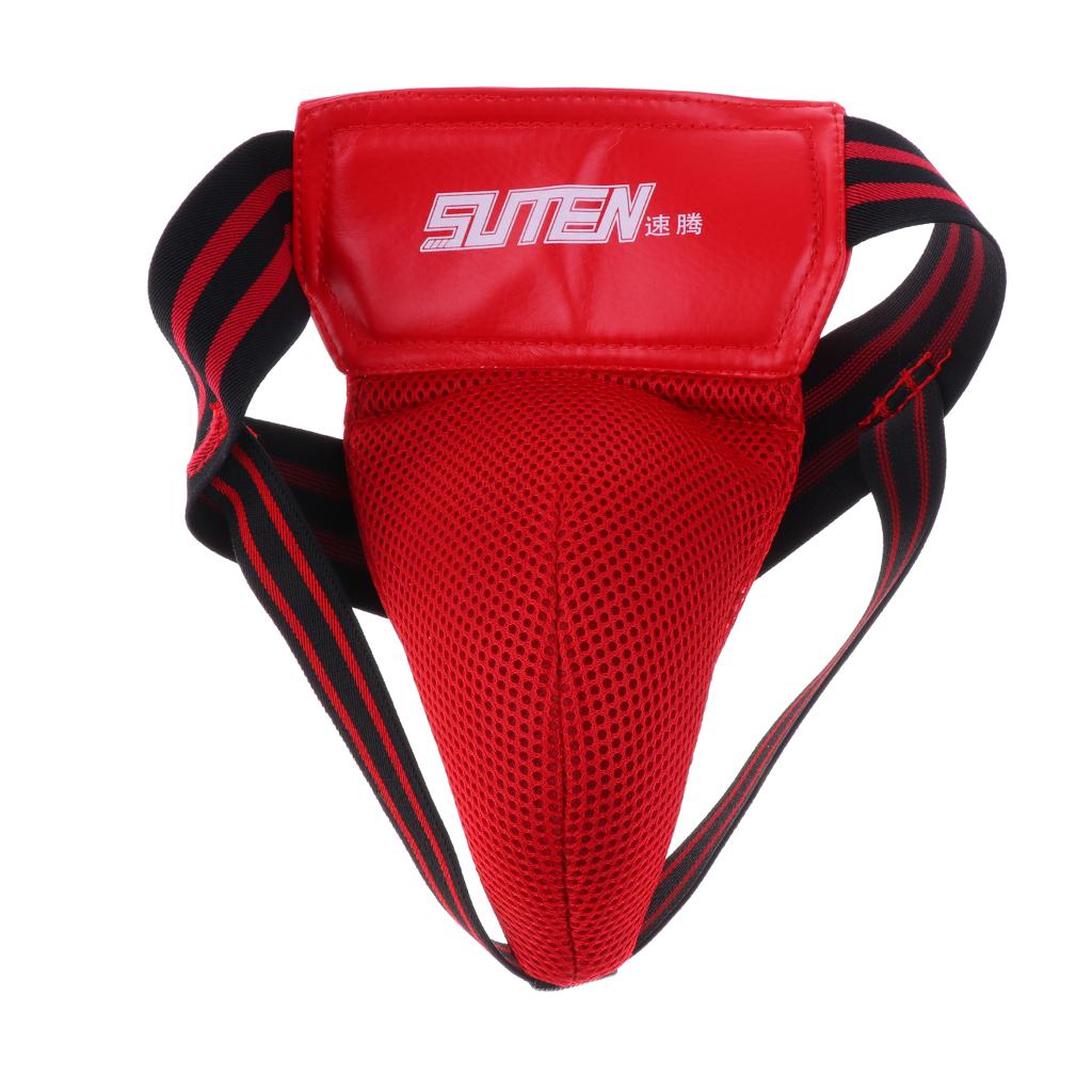 PU Boxing Protective Gear Set Shin Leg Chest Guard Helmet Groin Guard Red