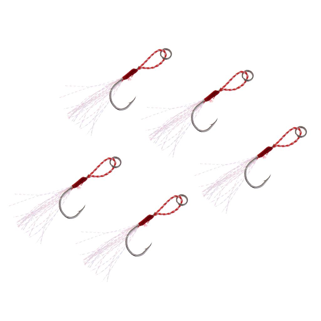 2x5Pcs Assist Hooks Metal Jigging Saltwater Fishing Hook with PE Line 16#