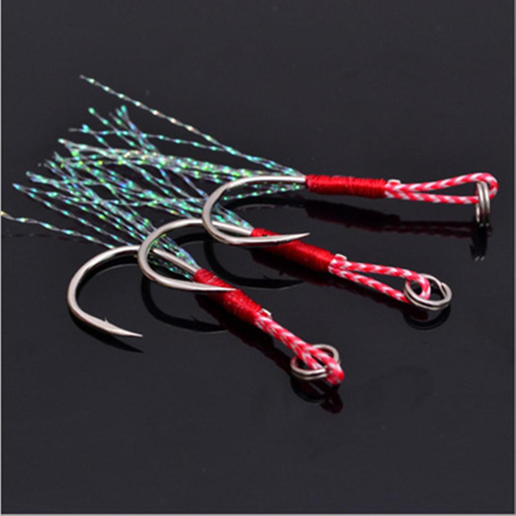 5Pcs Assist Hooks Metal Jigging Saltwater Fishing Hook with PE Line 16#