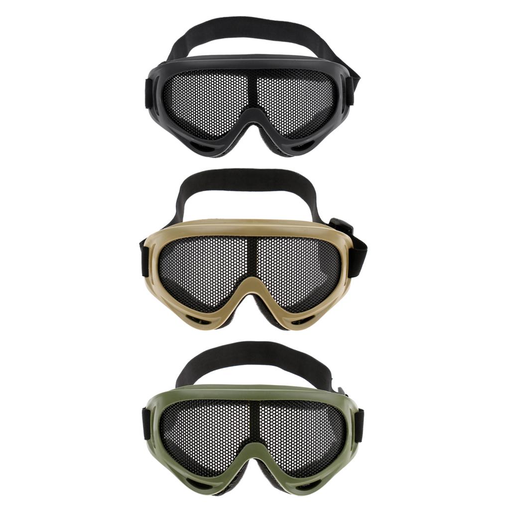 Tactical Safe Steel Mesh Goggles Shooting Glasses Eyes Protector Black