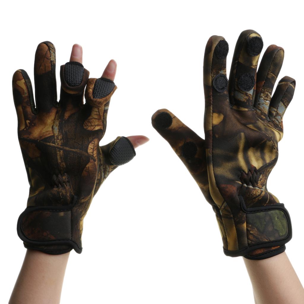 1 Pair Fishing Gloves Anti Slip Warm Cycling 3 Half-Finger Gloves XL Camo