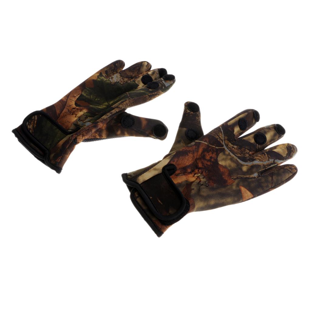 1 Pair Fishing Gloves Anti Slip Warm Cycling 3 Half-Finger Gloves XL Camo