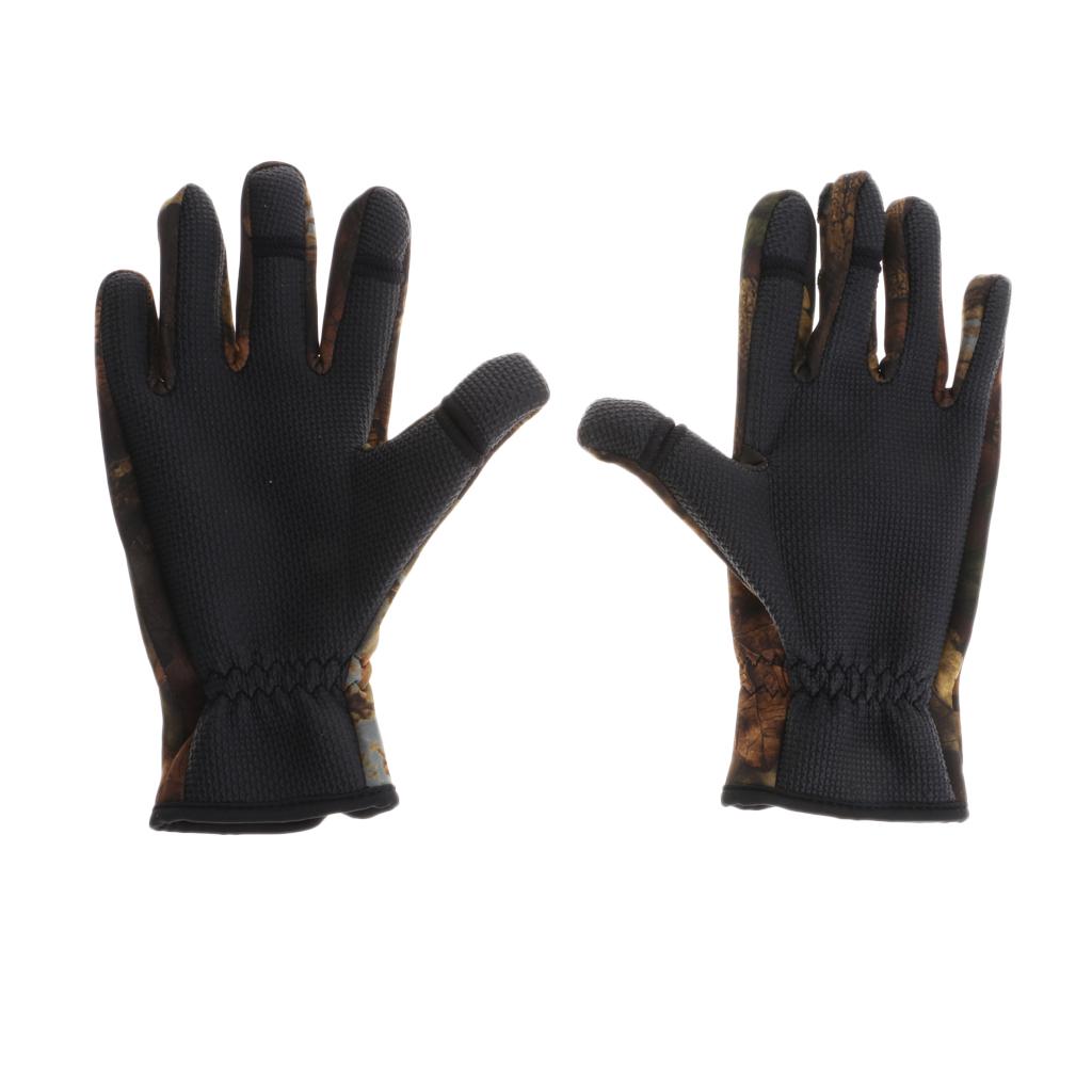 1 Pair Fishing Gloves Anti Slip Warm Cycling 3 Half-Finger Gloves XL Camo