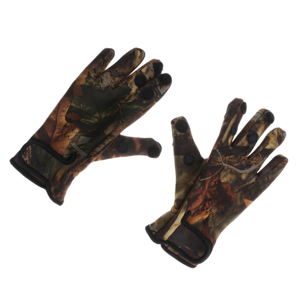 1 Pair Fishing Gloves Anti Slip Warm Cycling 3 Half-Finger Gloves XL Camo