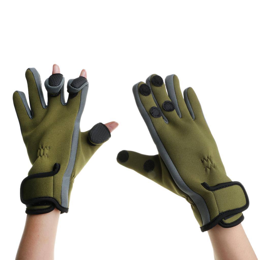 1 Pair Fishing Gloves Anti Slip Warm Cycling 3 Half-Finger Gloves M Green