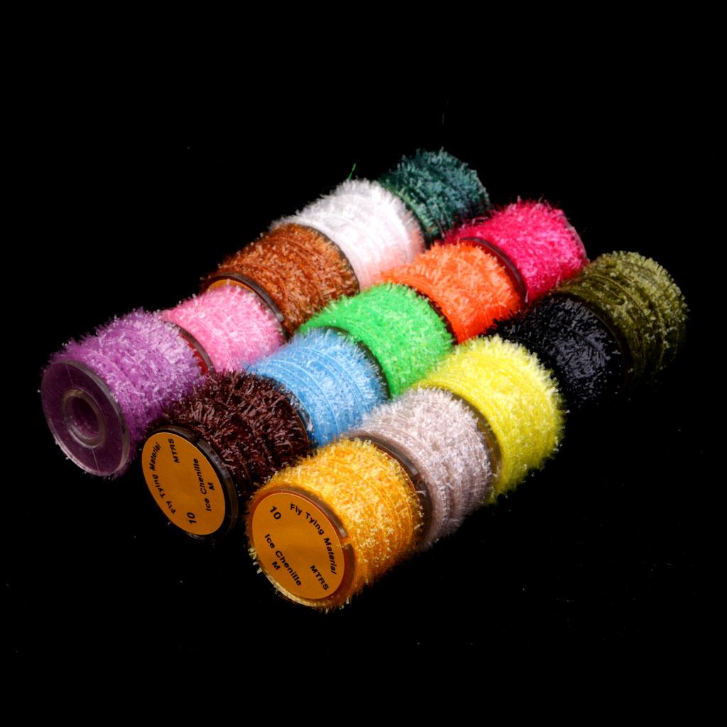 15 Rolls Fly Fishing Tinsel Chenille Crystal Flash Line Fly Tying Materials
