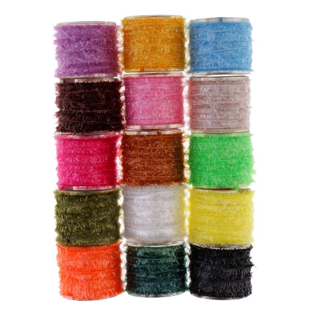 15 Rolls Fly Fishing Tinsel Chenille Crystal Flash Line Fly Tying Materials