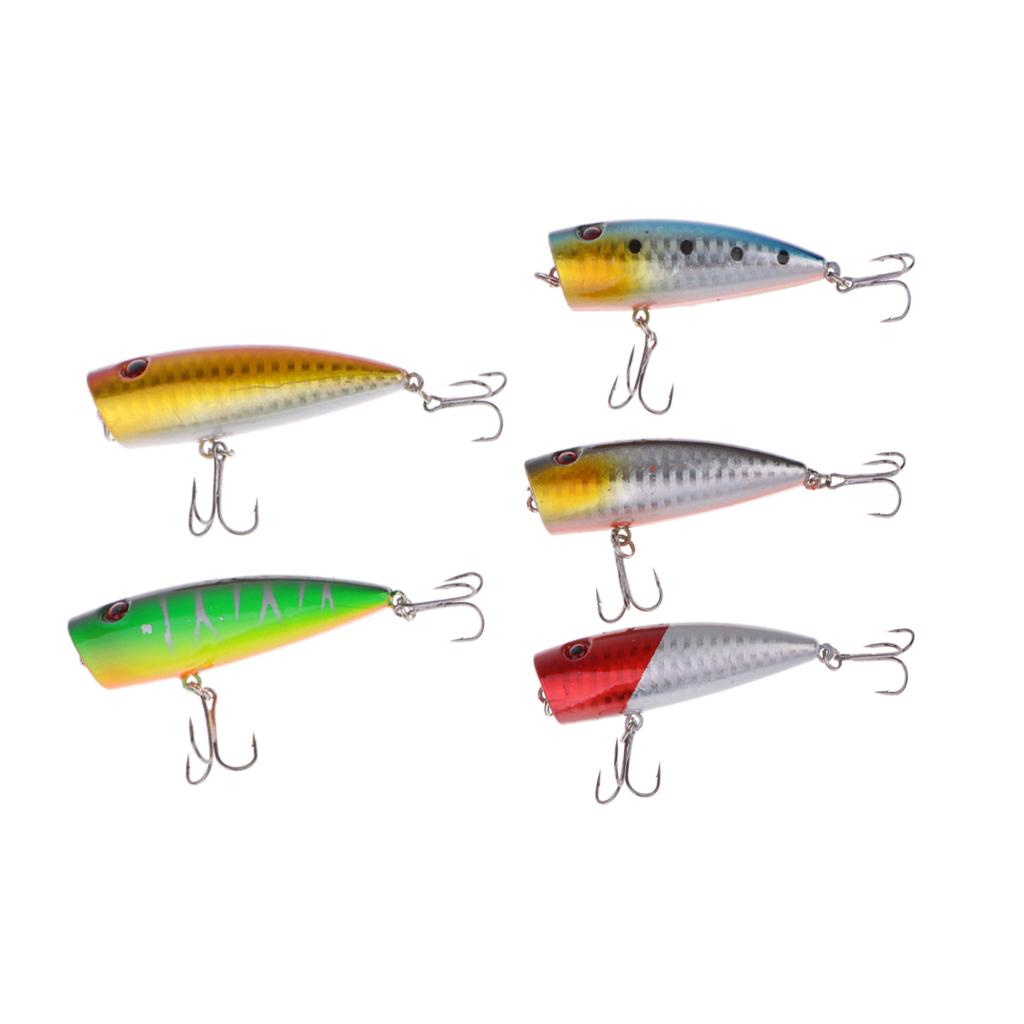 Topwater Fishing Lures Floating Poppers Hard Lures Bass Baits w/Treble Hooks