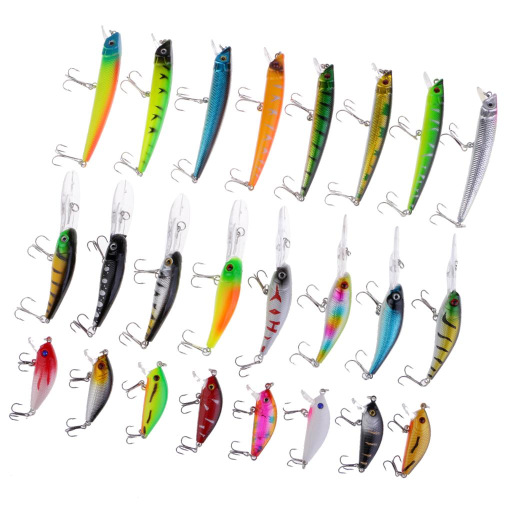 24pcs Mixed Fishing Lure Kit 3 Style Minnow Fishing Wobblers Hard Crank bait