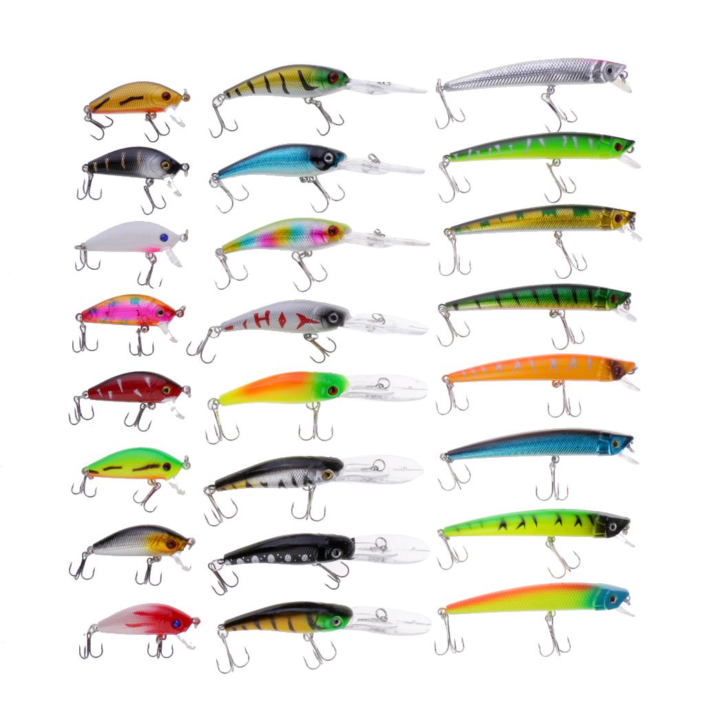 24pcs Mixed Fishing Lure Kit 3 Style Minnow Fishing Wobblers Hard Crank bait
