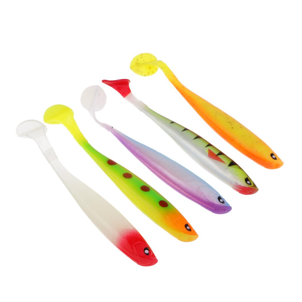 5pcs Soft Plastic Fishing Baits T Tail Luminous Artificial Fishing Lures