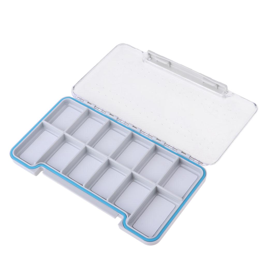 Slim Waterproof Fly Fishing Tackle Box Flies Case Storage 12 Compartments