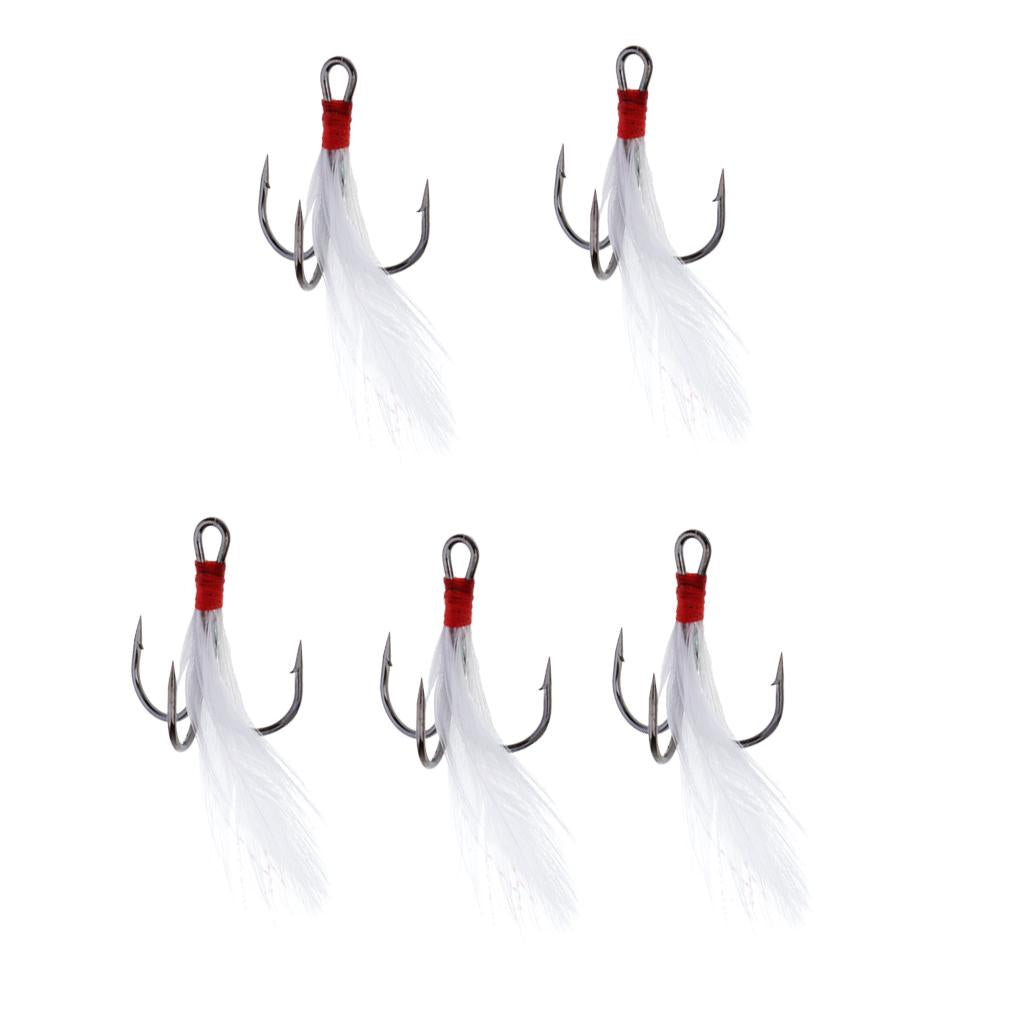Treble With Feather Hook Sharp Fishing Bait White Carbon Steel Fishhook 1#