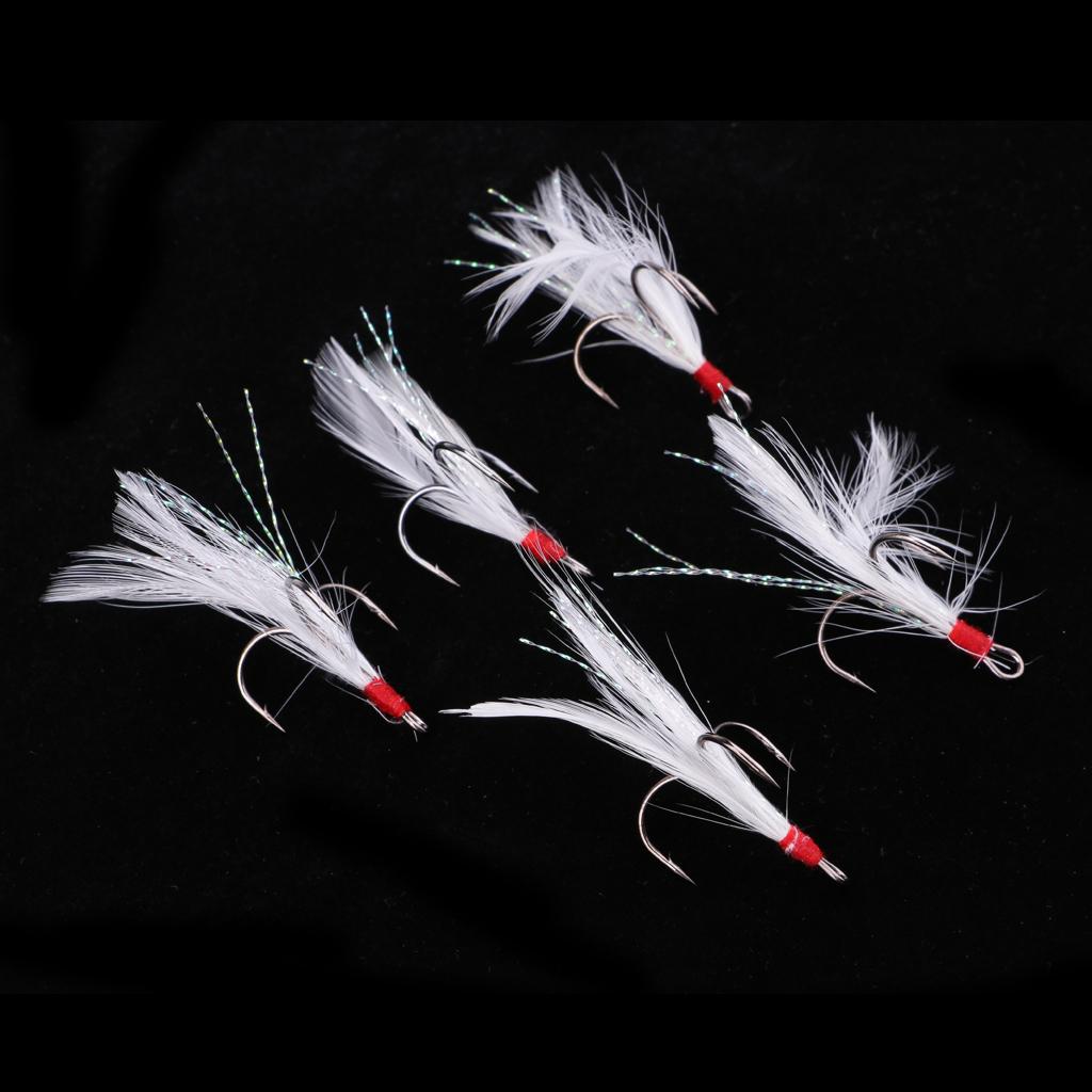 Treble With Feather Hook Sharp Fishing Bait White Carbon Steel Fishhook 1#